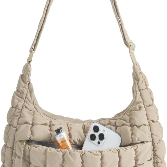 Quilted Puffy Crossbody Bag for Women, Medium Cute Hobo Shoulder Purse Soft Fluf - Picture 1 of 7